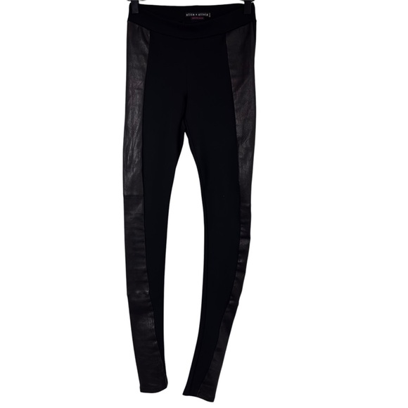 ALICE + OLIVIA LEATHER SIDE PANEL BLACK STRETCHY LEGGINGS NO SIZE - Picture 2 of 7